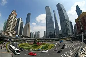 Images Dated 8th April 2015: City skyline of skyscrapers in Lujiazui in Pudong, Shanghai, China