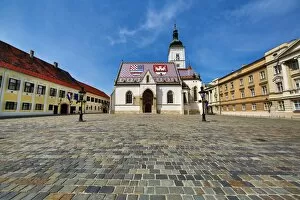 Images Dated 27th May 2016: Cobbles and St Marks Church and Square, Zagreb, Croatia