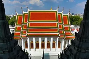 Images Dated 1st June 2013: Colourful tiles on the roofs of Wat Ratchanatdaram Temple, Bangkok, Thailand