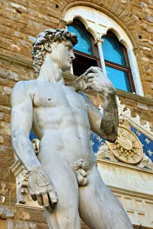 Florence, Italy Collection: Copy of the Michelangelos Statue of David in the Piazza della Signoria, Florence