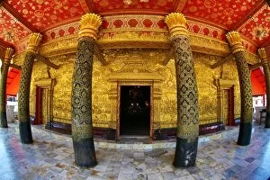 Images Dated 13th September 2015: Decorated pillars in Wat Mai Suwannaphumaham (aka Vat May) Temple, Luang Prabang, Laos