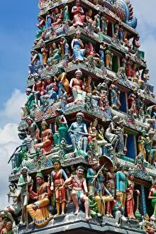 Images Dated 20th November 2015: Decorations on the doorway of Sri Mariamman Hindu Temple, Singapore, Republic of
