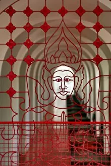 Images Dated 1st June 2013: Face design in metal ironwork in Wat Ratchanatdaram Temple, Bangkok, Thailand