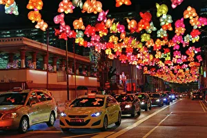 Flower lights in the street in Chinatown for Autumn Festival in Singapore, Republic of Singapore Flower lights in the street in Chinatown for Autumn Festival in Singapore, Republic of Singapore