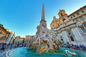 Rome, Italy Collection: Fountain of the Four Rivers and the Obelisk of Domitian, Piazza, Navona, Rome, Italy