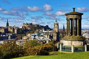 Images Dated 30th April 2016: General city view from Calton Hill showing the Dugald Stewart Monument and Edinburgh