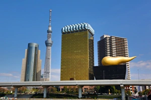 Asahi Beer Headquarters with a gold flame, Asakusa, Tokyo, Japan