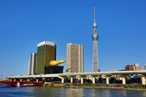 Asahi Beer Headquarters with a gold flame, Asakusa, Tokyo, Japan