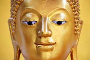 Gold Buddha statue head and face at Wat Panping Temple in Chiang Mai, Thailand Gold Buddha statue head and face at Wat Panping Temple in Chiang Mai, Thailand