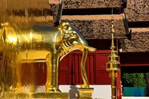 Images Dated 13th November 2016: Gold elephant statue on the chedi at Wat Phra Singh Temple in Chiang Mai, Thailand