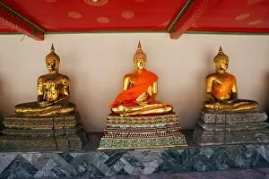 Images Dated 29th May 2013: Golden Buddha statues at Wat Pho temple, Bangkok, Thailand