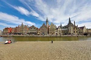 Ghent, Belgium Collection: Graslei quay and the Leie River, Ghent, Belgium