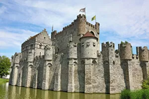 Ghent, Belgium Collection: Gravensteen medieval castle and moat, Ghent, Belgium
