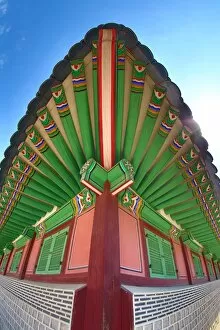 Images Dated 24th March 2016: Green wooden roof at Gyeongbokgung Palace in Seoul, Korea