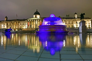 Illuminated fountains in Trafalgar Square, London