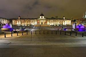 Illuminated fountains in Trafalgar Square, London