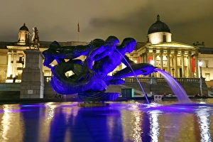 Illuminated fountains in Trafalgar Square, London