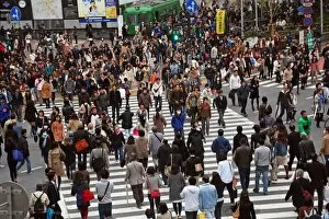 Images Dated 30th March 2013: Japanese street scene showing crowds of people crossing the street on a pedestrian crossing in