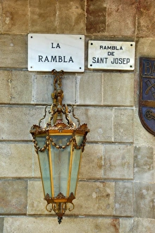 La Rambla street sign and Rambla de Canaletes in the Ramblas, Barcelona, Spain La Rambla street sign and Rambla de Canaletes in the Ramblas, Barcelona, Spain