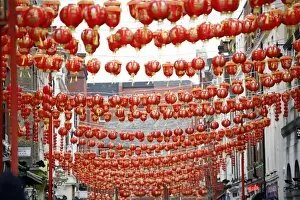 Red Collection: Lanterns in Chinatown for Chinese New Year, in London, England