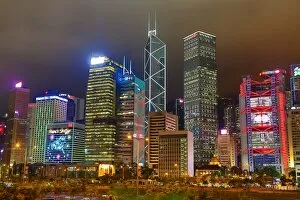 Hong Kong Skyline Collection: Lights of the city skyline of the Central area of Hong Kong at night in Hong Kong, China