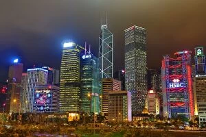 Hong Kong Skyline Collection: Lights of the city skyline of the Central area of Hong Kong at night in Hong Kong, China