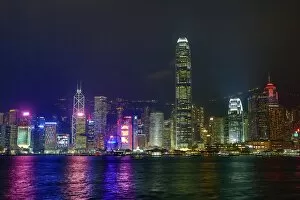 Hong Kong Skyline Collection: Lights of the city skyline of Central across Victoria Harbour at night in Hong Kong