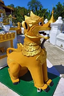 Images Dated 28th January 2016: Lion statue at Nga Htat Gyi Pagoda, Yangon, Myanmar
