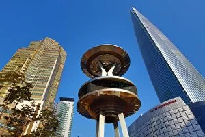 Seoul, Korea Collection: Lotte World Tower and Mall, Lotte Castle Gold apartments and metal structure at the
