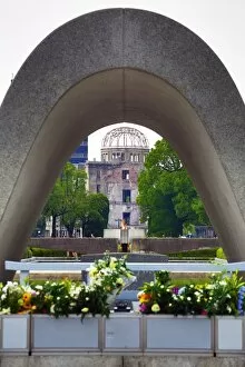 Images Dated 5th July 2015: The Memorial Cenotaph and the Genbaku Domu, Atomic Bomb Dome