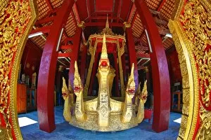 Images Dated 13th September 2015: Naga on the golden ceremonial barge in the funeral chapel of Vat Xieng Thong Temple
