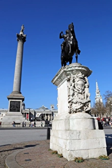 Nelsons Column and statues of King Charles I in Trafalgar Square, London Nelsons Column and statues of King Charles I in Trafalgar Square, London