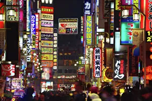 Images Dated 27th March 2013: Night scene of street signs and lights in Shinjuku, Tokyo, Japan