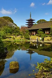 Images Dated 4th April 2013: Pagoda and Japanese ornamental garden at Sensoji Asakusa Kannon Temple, Tokyo, Japan