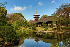 Pagoda and oriental garden at Senso-Ji Temple in Asakusa in Tokyo, Japan Pagoda and oriental garden at Senso-Ji Temple in Asakusa in Tokyo, Japan