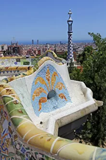 Trending: Parc Guell park with architecture deisgned by Antoni Gaudi in Barcelona, Spain