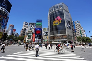 The pedestrian crossing at the intersection in Shibuya, Tokyo, Japan