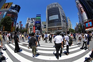 The pedestrian crossing at the intersection in Shibuya, Tokyo, Japan