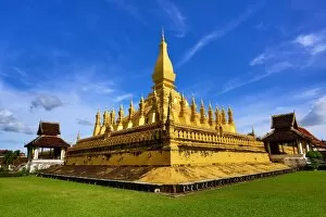 Vientiane, Laos Collection: Pha That Luang golden Stupa, Vientiane, Laos with blue sky