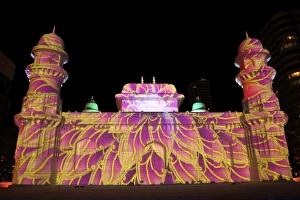 Projection mapping images on ice sculptures at the 65th Sapporo Snow Festival 2014, Sapporo, Japan