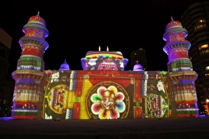 Projection mapping images on ice sculptures at the 65th Sapporo Snow Festival 2014, Sapporo, Japan
