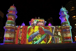 Projection mapping images on ice sculptures at the 65th Sapporo Snow Festival 2014, Sapporo, Japan