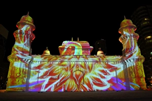 Projection mapping images on ice sculptures at the 65th Sapporo Snow Festival 2014, Sapporo, Japan