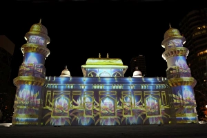 Projection mapping images on ice sculptures at the 65th Sapporo Snow Festival 2014, Sapporo, Japan