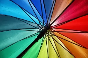 Malacca Collection: Rainbow coloured umbrella in Malacca, Malaysia