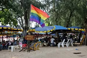 Images Dated 4th December 2012: Rainbow flag on gay beach in Pattaya, Thailand
