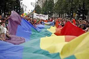 Images Dated 4th July 2009: Rainbow Flag on Oxford Street at London Pride Parade 2009