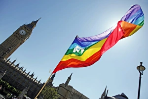 Rainbow flag over Parliament, London, England Rainbow flag over Parliament, London, England