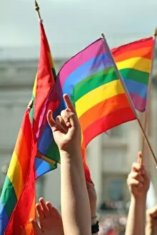 Images Dated 4th July 2009: Rainbow flags at London Pride Parade 2009