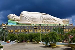 Vietnam Collection: Reclining Buddha statue at Vinh Trang Temple, near My Tho, Mekong Delta, Vietnam